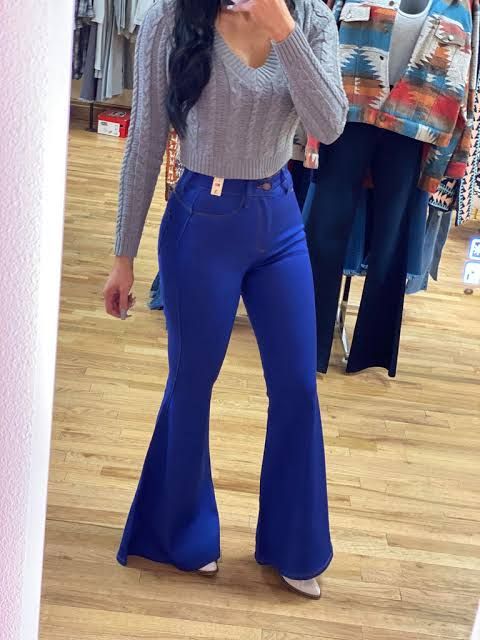 Ladies High Waist Pallazo Jean-Blue