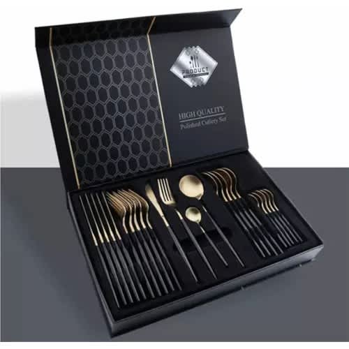 Cutlery Set With Box- 24 Pcs Black