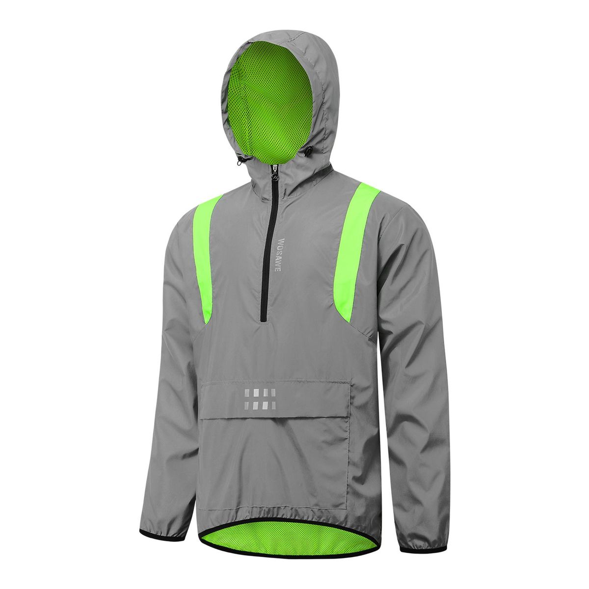 Men Reflective Cycling Jacket Windproof Hooded Bike Jacket Coat for Running Hiking Walking Night Safety Jacket