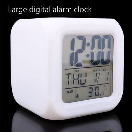 7 Colors Digital Led Alarm Night Glowing Cube Clock