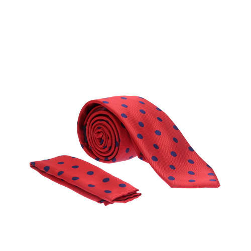 Polka Dots Tie & Pocket Square - Red & Blue