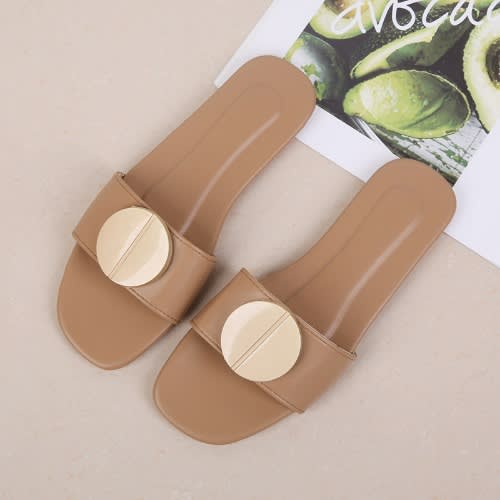 Women's Flat Slippers - Brown
