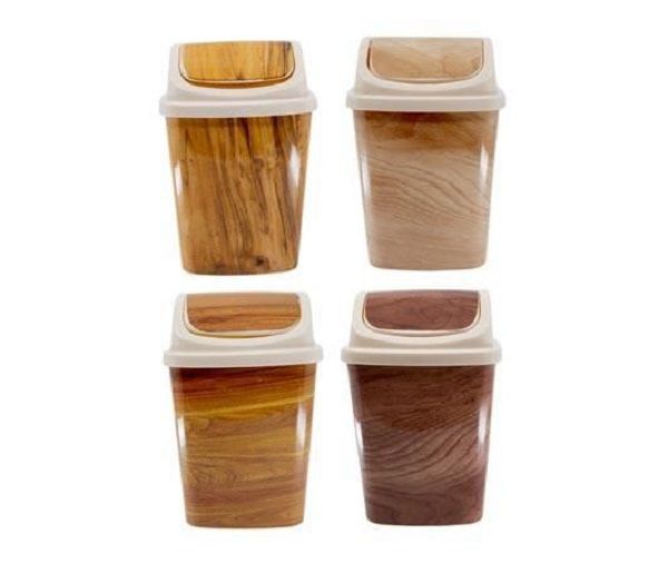 Bamboo Color Plastic Waste Bin With Swing Cover