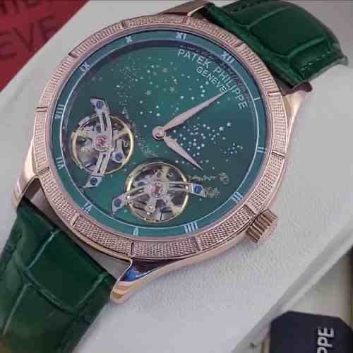 Patek Philippe Green Dial Watch With Rose Gold Bezel