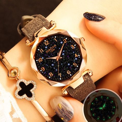 Ladies Star Sky Dial PU Leather Belt Quartz Wrist Watches
