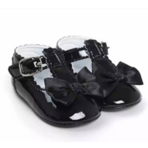 Newborn Baby Girls Party T-Bar Bowknot Shoes - Black