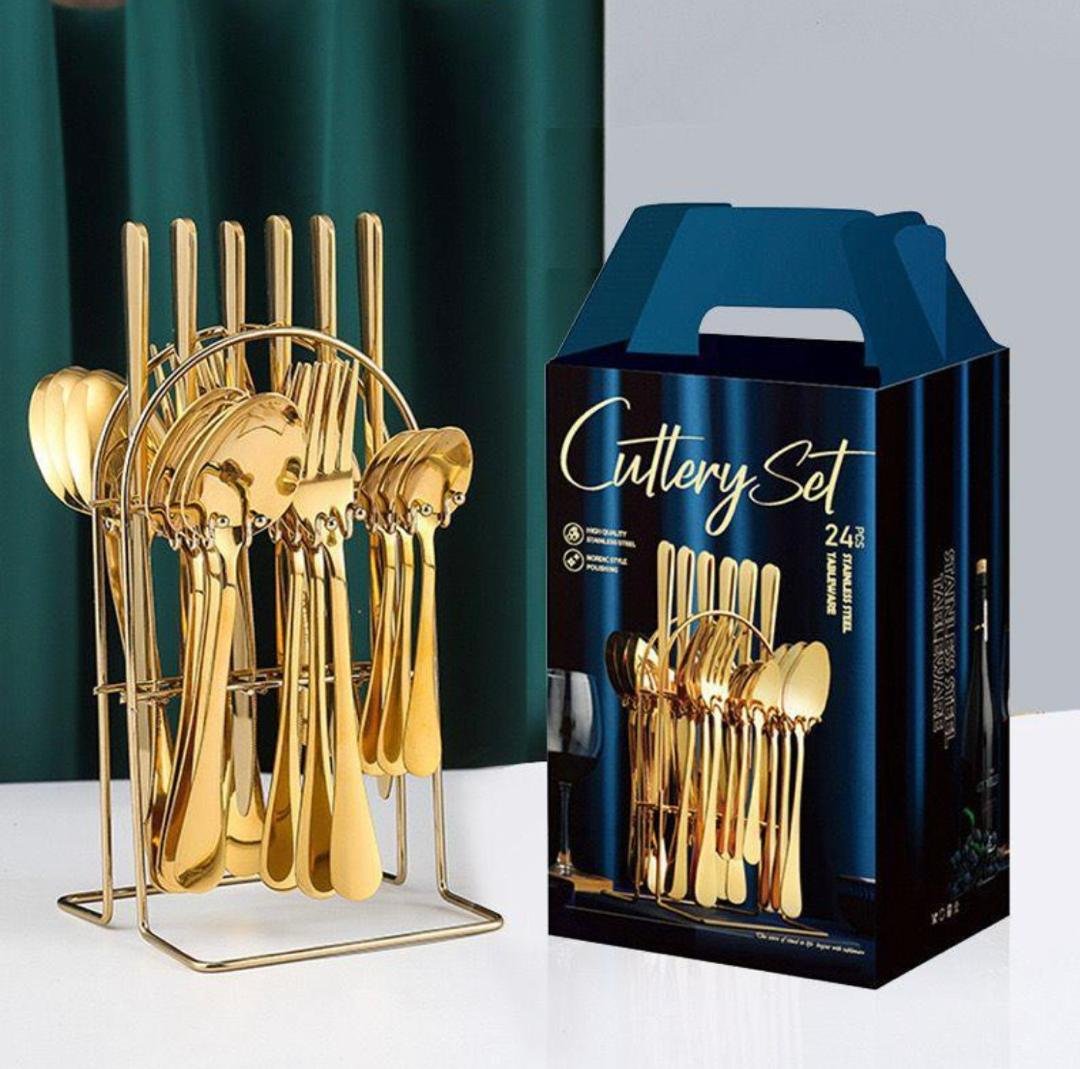 Gold Plated Stainless Steel Spoon & Fork - Set