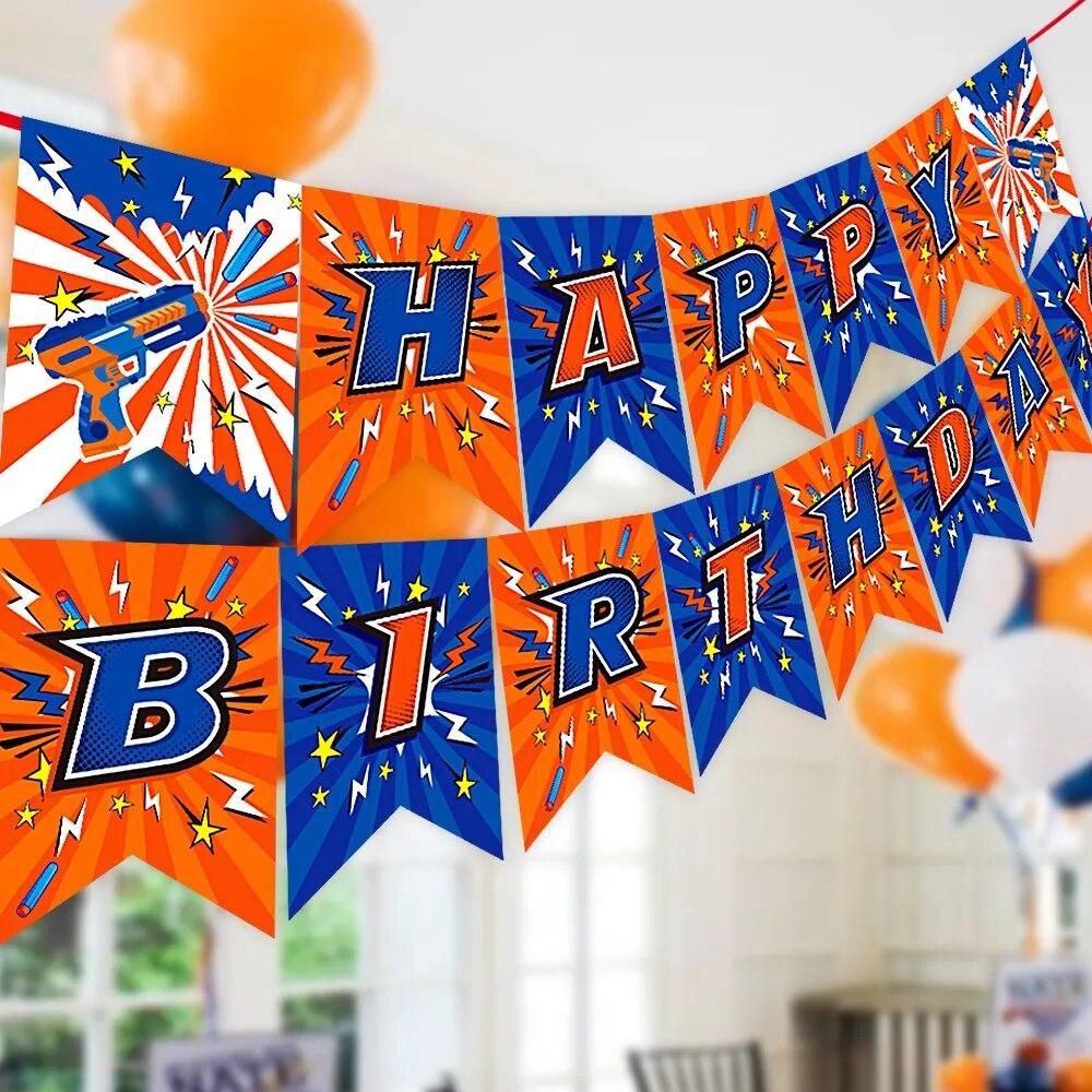 Dart War Happy Birthday banner for Nerf Series Blasters Xmas Kid Children Gift for Nerf Party