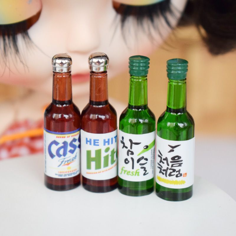 4 Bottles 1:6 Scale Dollhouse Miniature Beer Korea Soju