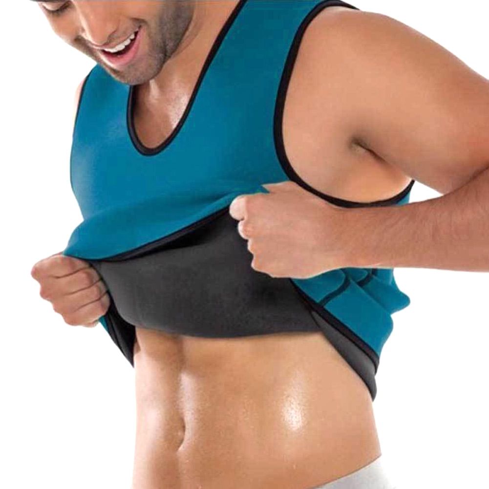 Men Sports Vest Slim Fit Sleeveless Skinny Fitness Exercise Workout Casual Tops Slimming Belt Belly Men Burning Shaperwear-Blue