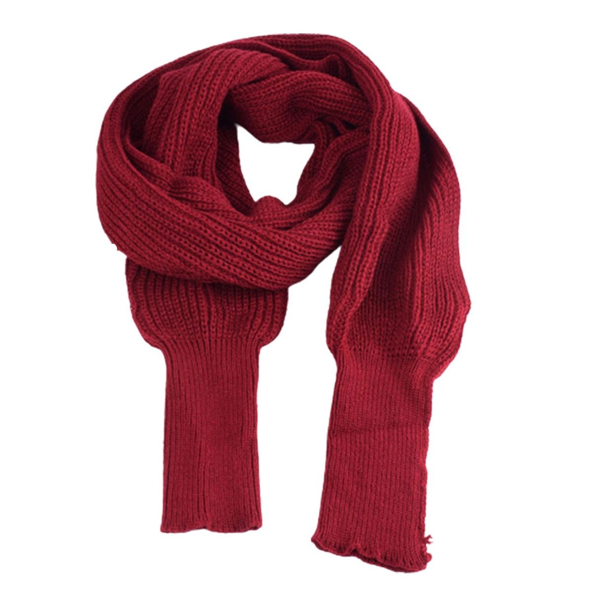 Sweater Scarf Sleeve Wrap Ultra Long Imitation-Wine Red