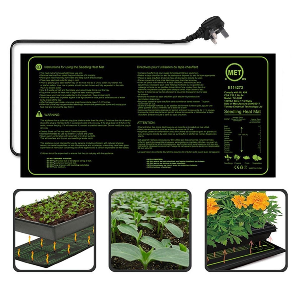 17.5W Seedling Heating Mat Durable Waterproof Flowers Fruits