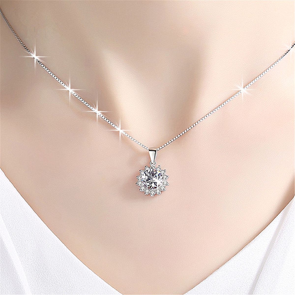 Platinum Plated Zircon Sunflower Pendant