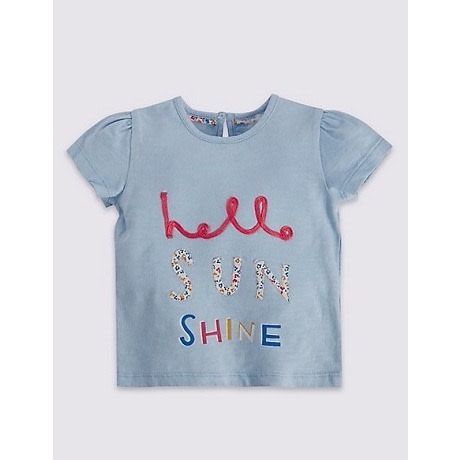 Pure Cotton Hello Sun Shine Slogan & Applique T-Shirt