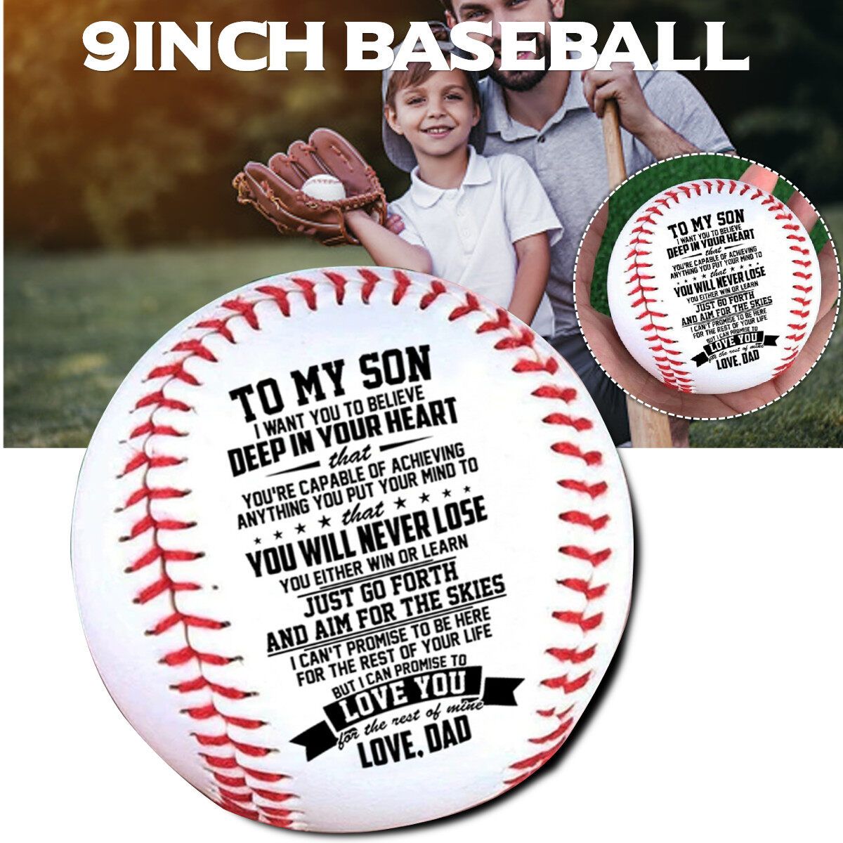 To My Son Dad Engraved Baseball Gift Oft Toy PU Foamed Training Exercise 9 Inch