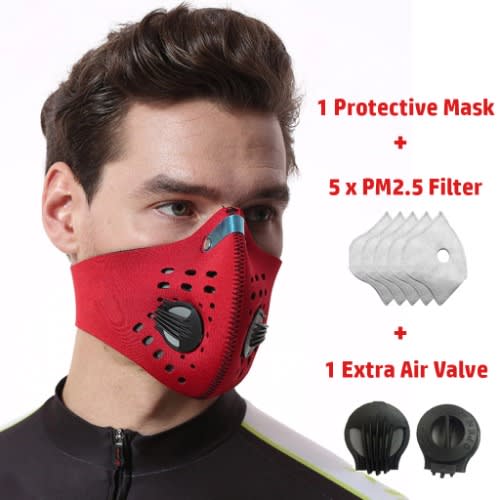 Reusable Face Mask With Pm2.5 Mask Filter And Respiratory Valve- Red