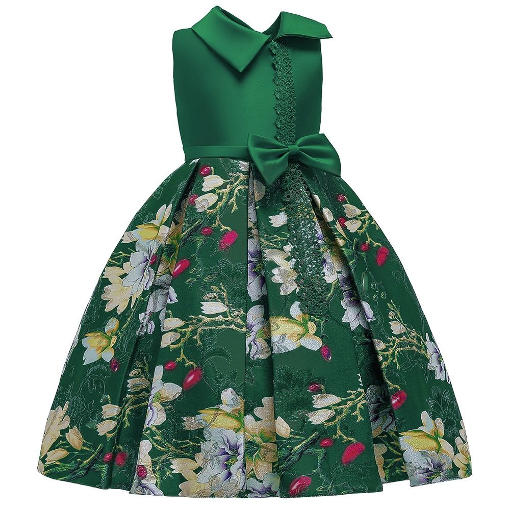 GIRL KIDS PARTY PRINCESS JACQUARD GOWN - GREEN - BG452