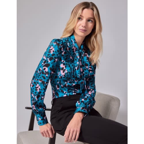 Women's Turquoise & Pink Spot Beauty Bow Blouse