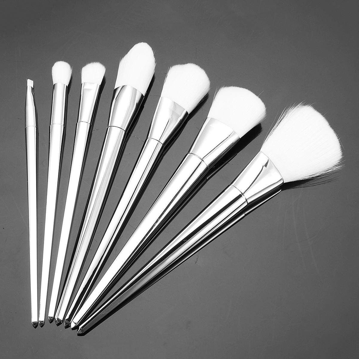 7Pcs Set Make Up Brushes Electroplating Rod Foundation Eye Shadow Tool Full Kit # Silver Silvery
