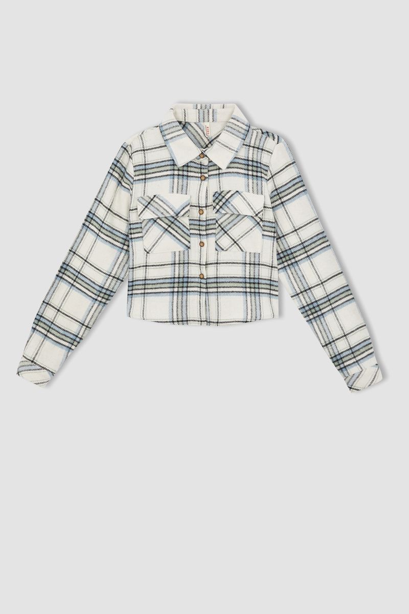 Girl - Cropped Fit Woven Long Sleeve Shirt - Blue