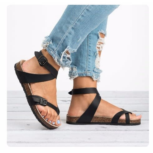 Classic Female Black Crossed Sandals