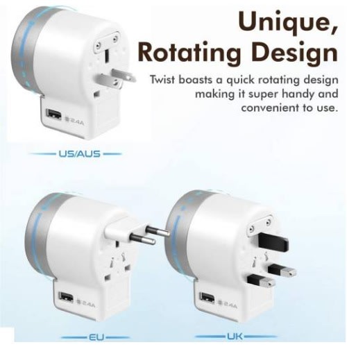 Promate Travel Adaptor With Dual Usb Ports- Universal Twis