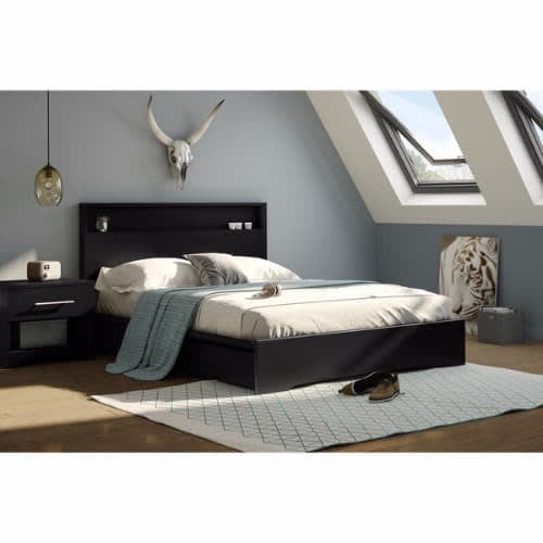 Basic Queen Platform Bed With 2 Drawers - Black