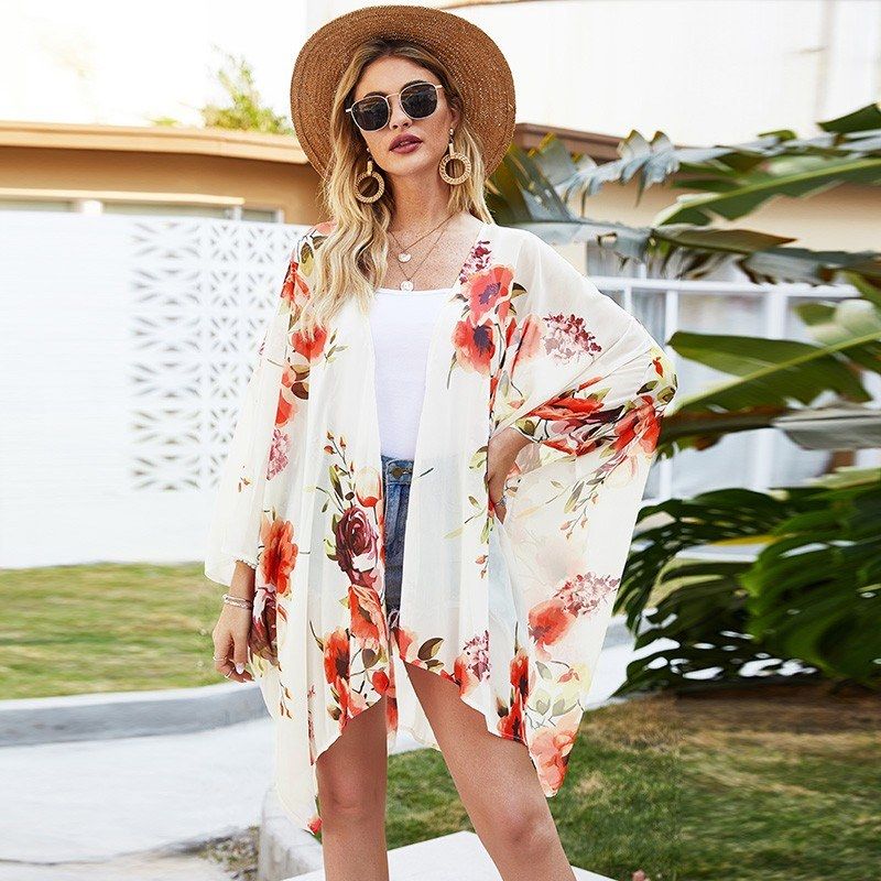 New Women Chiffon Kimono Cardigan Beach Cover Up Floral