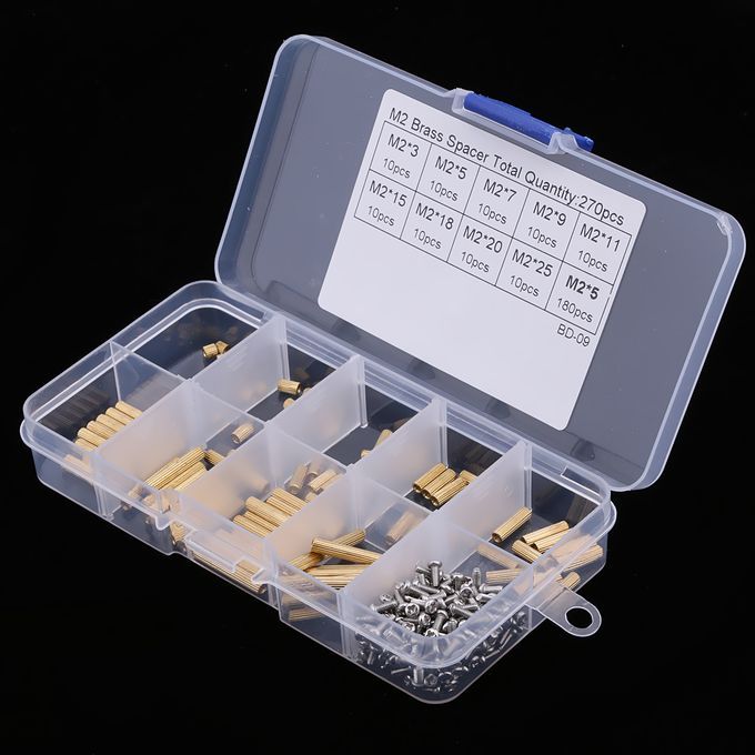 270Pcs M2 Male To Female Brass PCB Standoff Screw Nut Assortment Kit