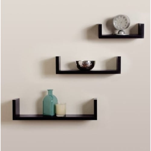 Black U Shaped Floating Wall Shelves - 3 Pieces