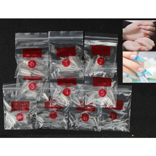 500pcs Transparent Artificial Finger Nail Tips - Size 0- 9