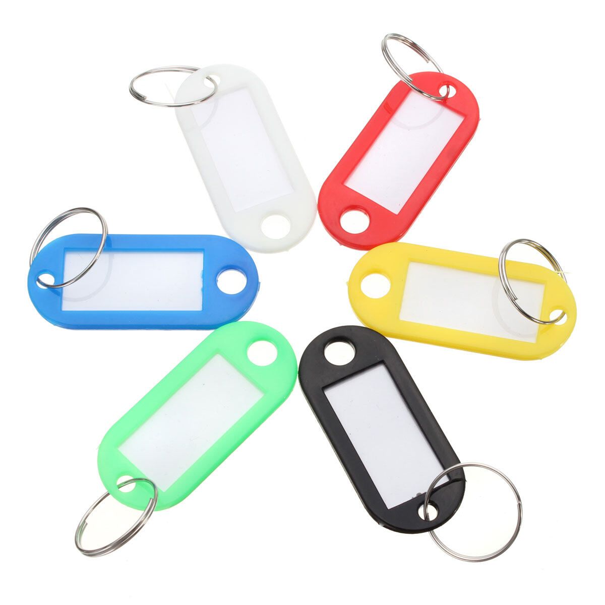 30x Coloured Plastic Key Fobs Luggage ID Tags Labels Keyrings With Name Cards