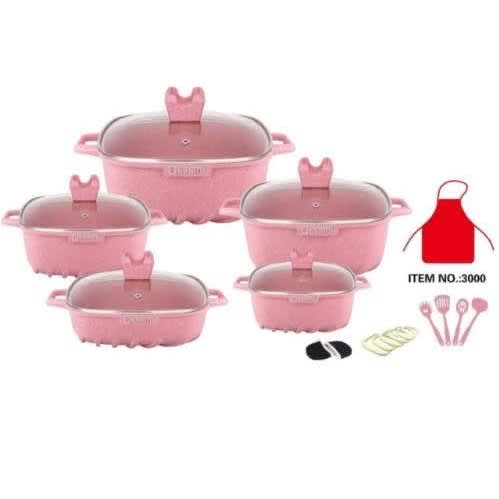 Granite Cookware Set - 22 Pieces - Pink