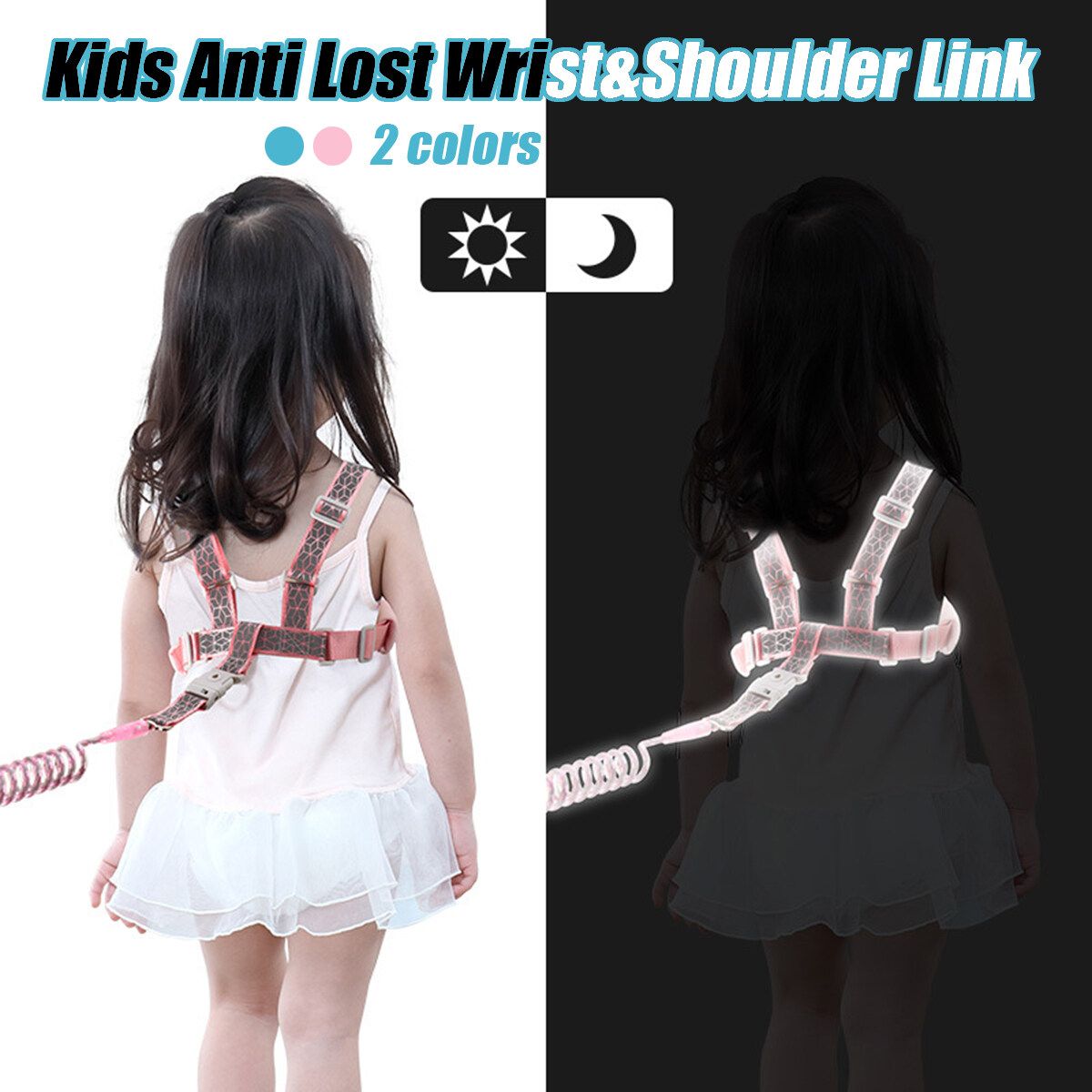 Baby Walking Harness Toddler Kids Anti-lost Safety Shoulder Strap Wrist Link Pink 2M