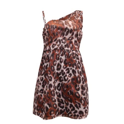 Leopard Skin Print Monostrap Dress - Brown