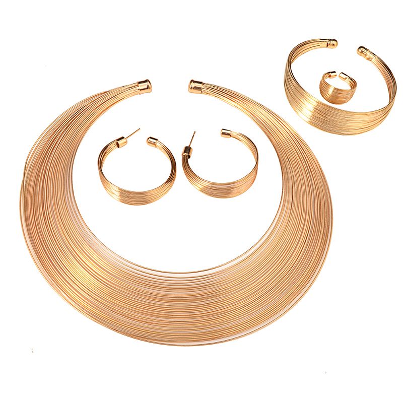 Wedding Jewelry Metal Torques Choker Necklaces Bangle Earrings Ring Sets