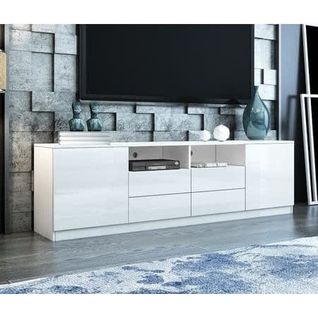 Tv Media Entertainment Stand With 4 Drawers And 2 Cupboards