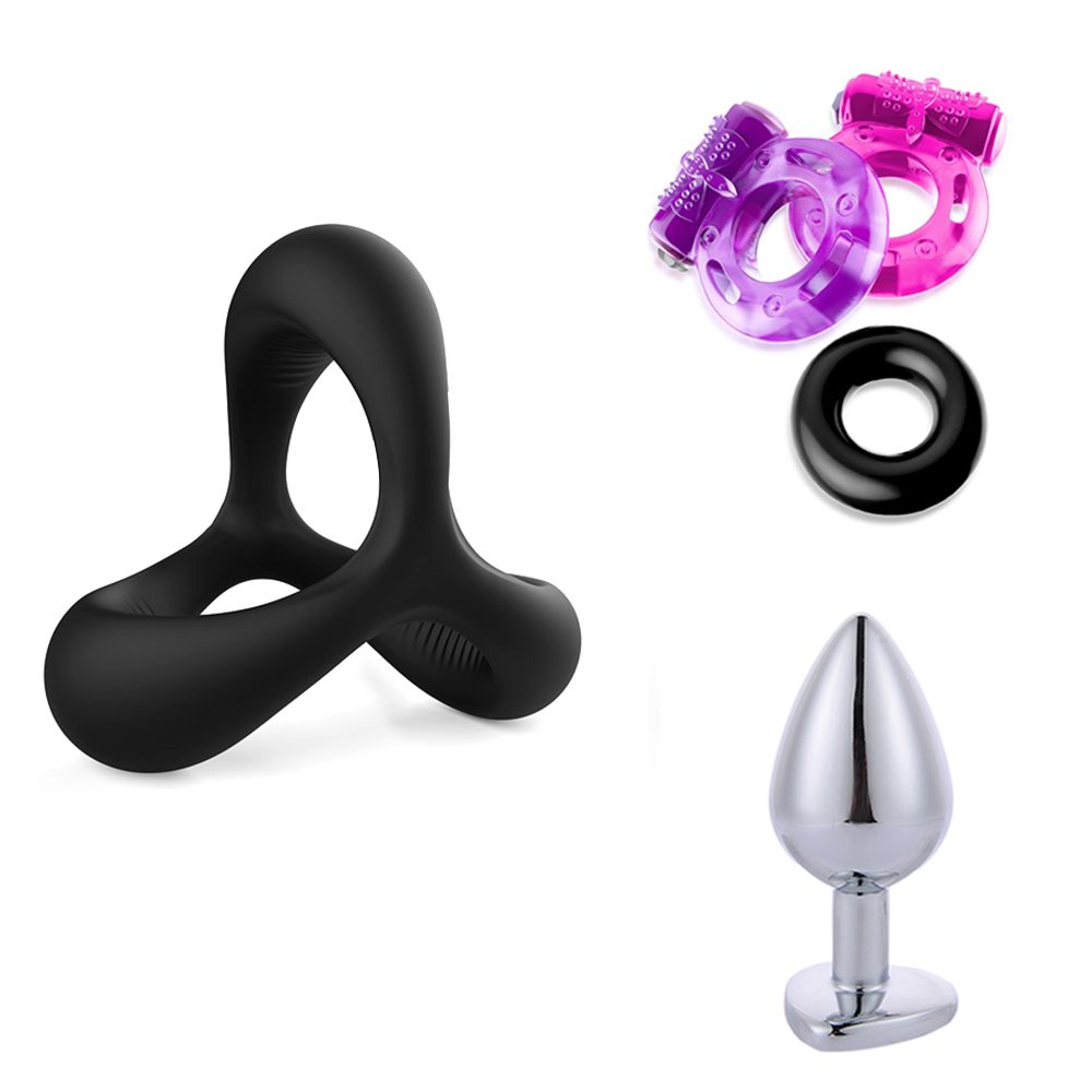 Silicone Phallus Dual Ring Stimulating Grain Lock Rings