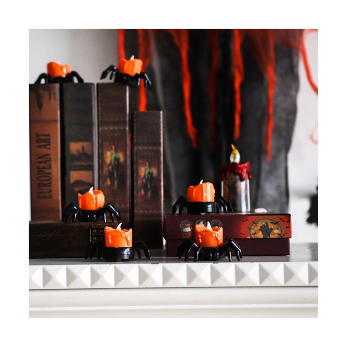 Halloween Spider LED Candle Light Pumpkin Lamp for