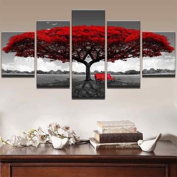 Red Tree 5panels Canvas