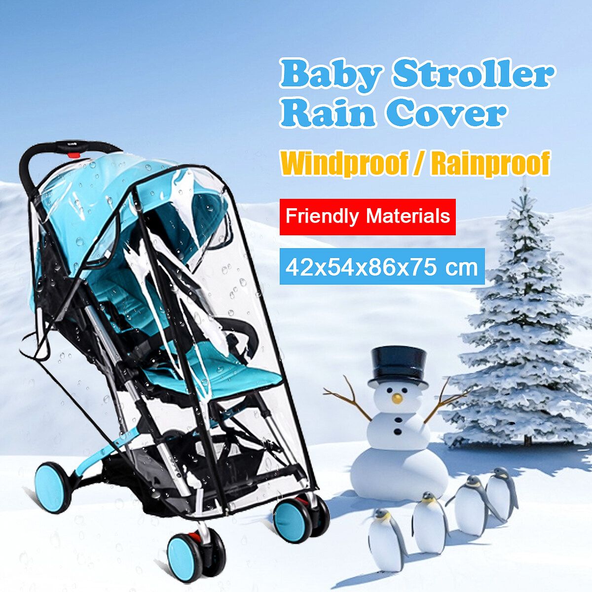 Baby Stroller Waterproof Rain Cover Wind Dust Shield Carrier Raincover White