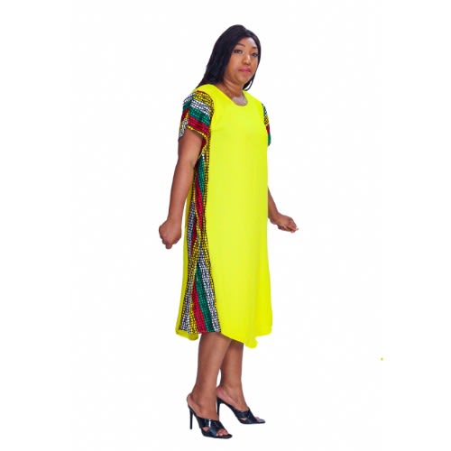 Two Tones Ankara Mixed Dress - Yellow