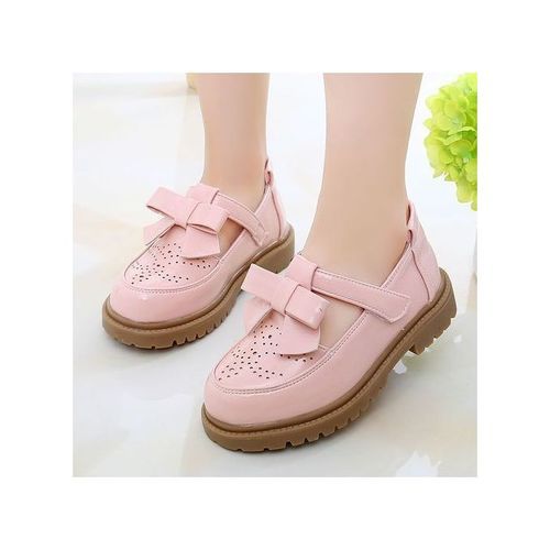 Black Friday Deal Children's Leather Girls Square Bow Single Shoes-Pink