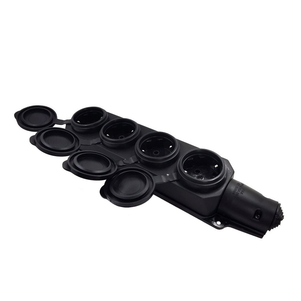 European Waterpoof Industry Power Socket 4 Ways, 16A 250V EU 2P+E Power Sur Mounted Receptacle Outlet IP44 Socket With Cover