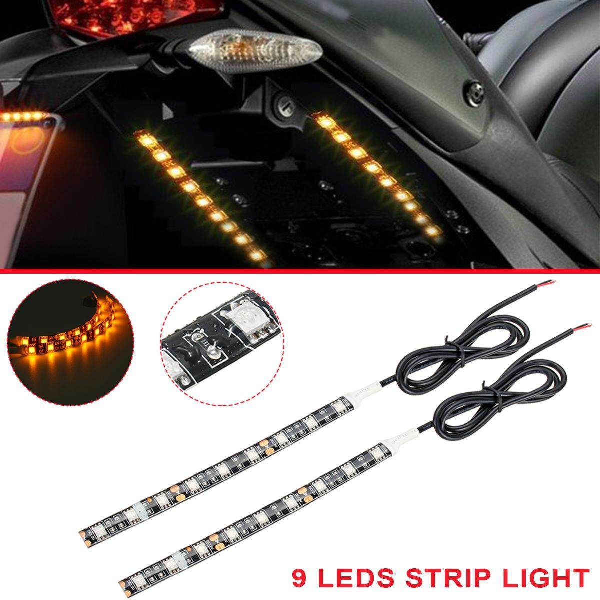 1 Pair Universal Amber LED Motorcycle Strip Turn Signal Indicator Light Taillight