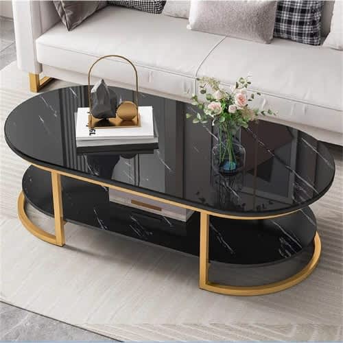 Oval Center Table - Black Stripes