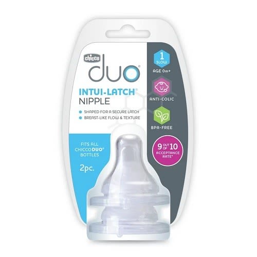 Duo 2 Pack Stage 1 Slow Flow 0m+ Baby Bottle Nipple FST