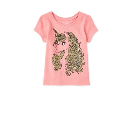 Girls Unicorn Full Hair Glitters Top - Coral