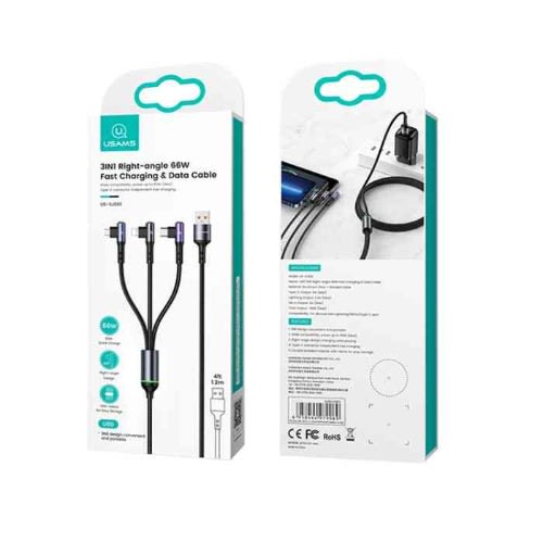 Usams Right Angle Charging & Data Cable -3 In 1 -66w
