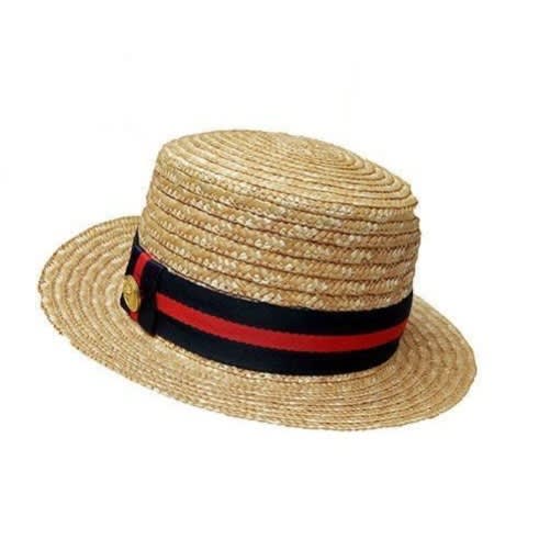 Straw Hat - Blue & Red Ribbon